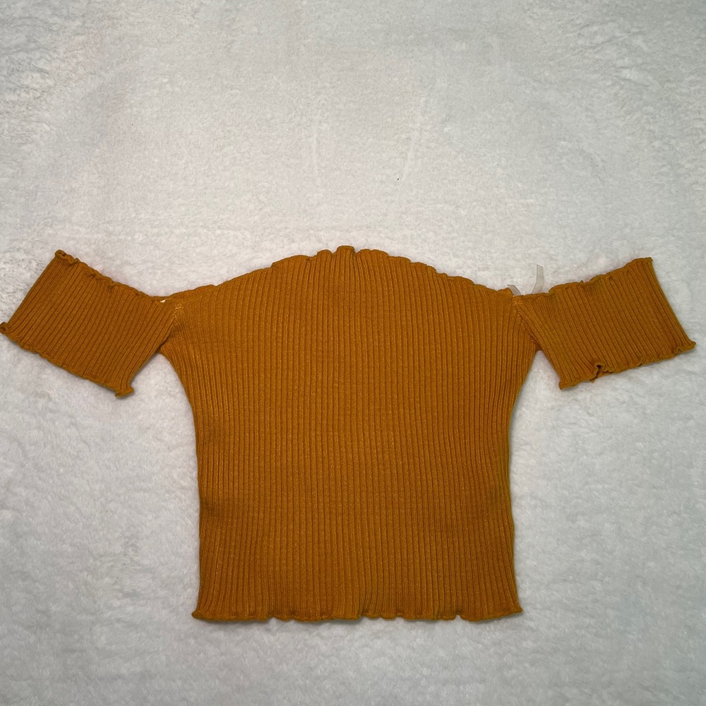 Orange-yellow  off the shoulder crop top